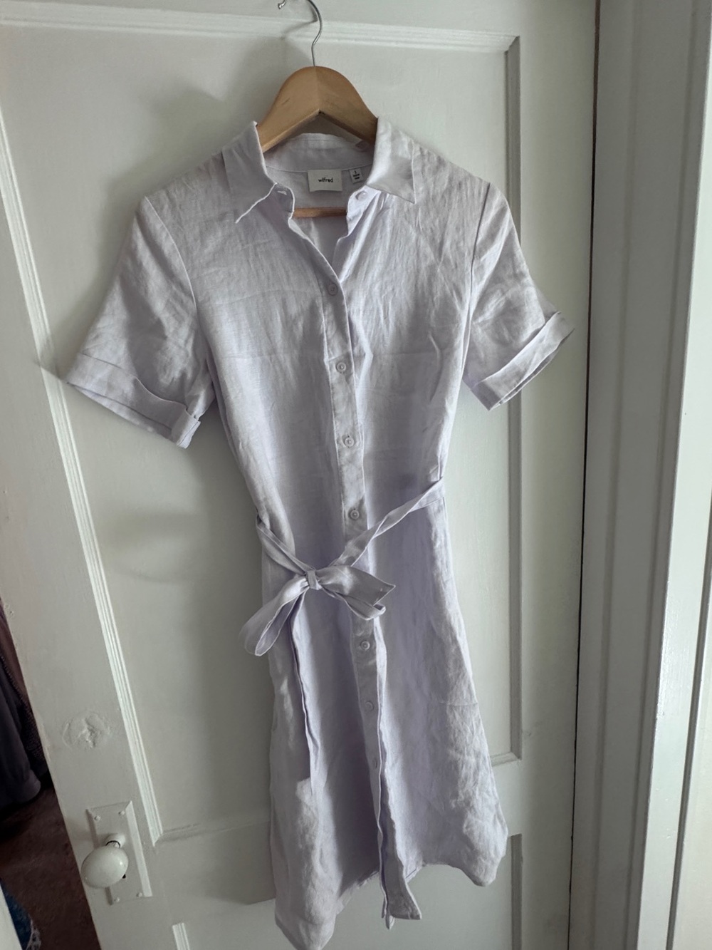 Wilfred Linen Lavender Button-Front Midi Shirt Dress 👗 💗